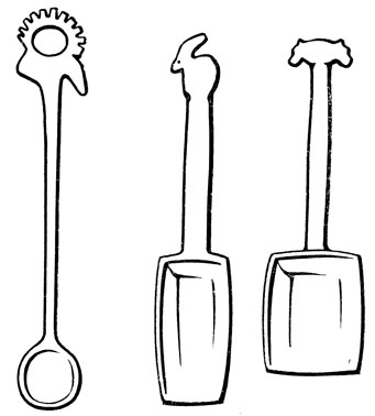 Рис. 11. Туалетные ложки бадариского времени. Левая - из Мостагедды, остальные - из Бадари. Начало IV тысячелетия