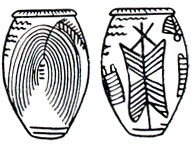 Рис. 36. Сосуд из Хемамийе. 'Растение Нагады' (левый). Вторая половина IV тысячелетия