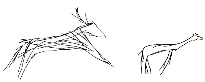 Рис. 52. 'Марки' на сосудах: бегущие копытные животные из Диосполиса Малого. Вторая половина IV тысячелетия